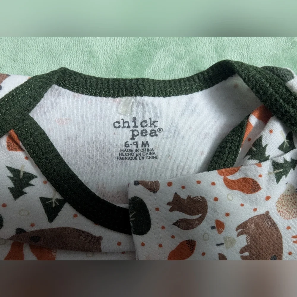 Chick Pea Forest Animal Print Infant Onesie 6-9 Month